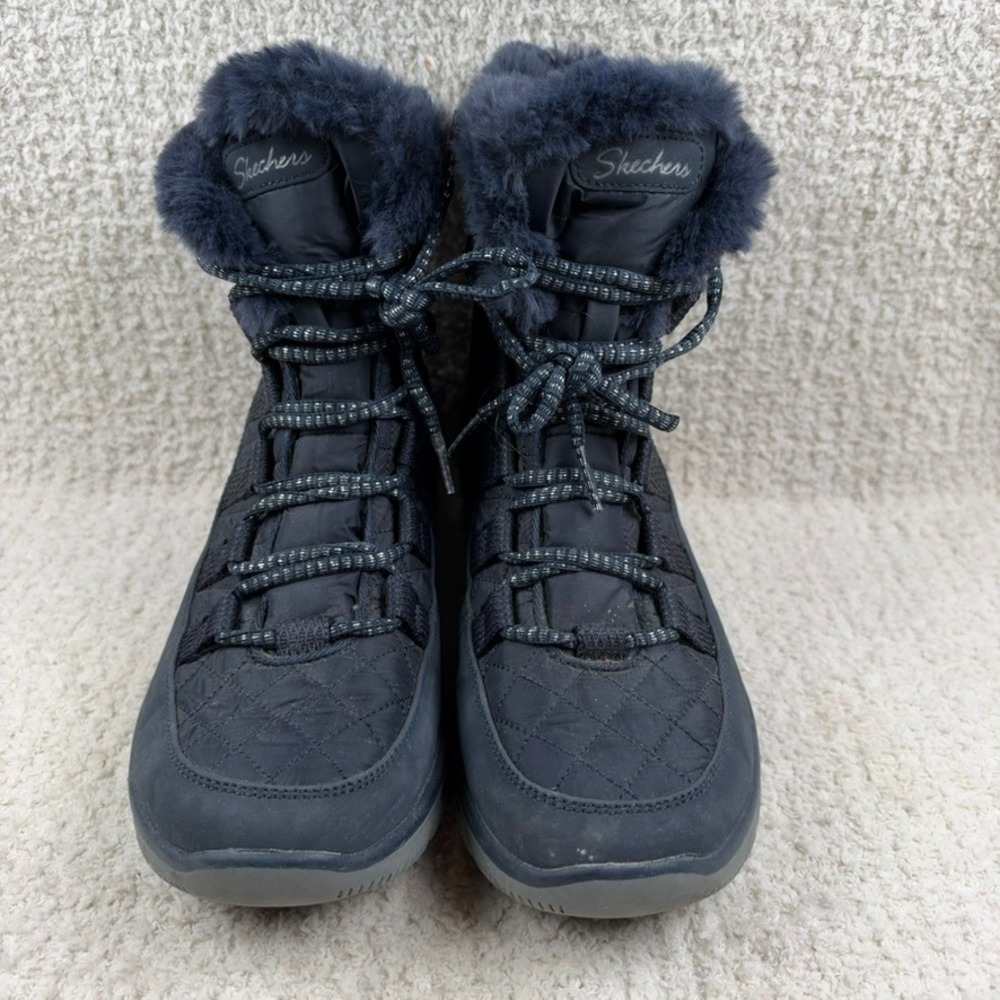 Skechers Navy Blue Quilted Faux Fur Winter Boots 167204 Womens 9 NWOB